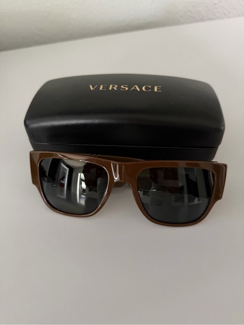 Versace Men's Brown Frame Sunglasses with Dark Lenses